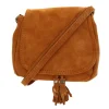 Sac à rabat daim camel à pompons