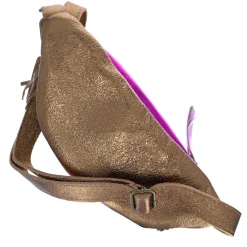 Sac banane à franges cuir bleu et rose