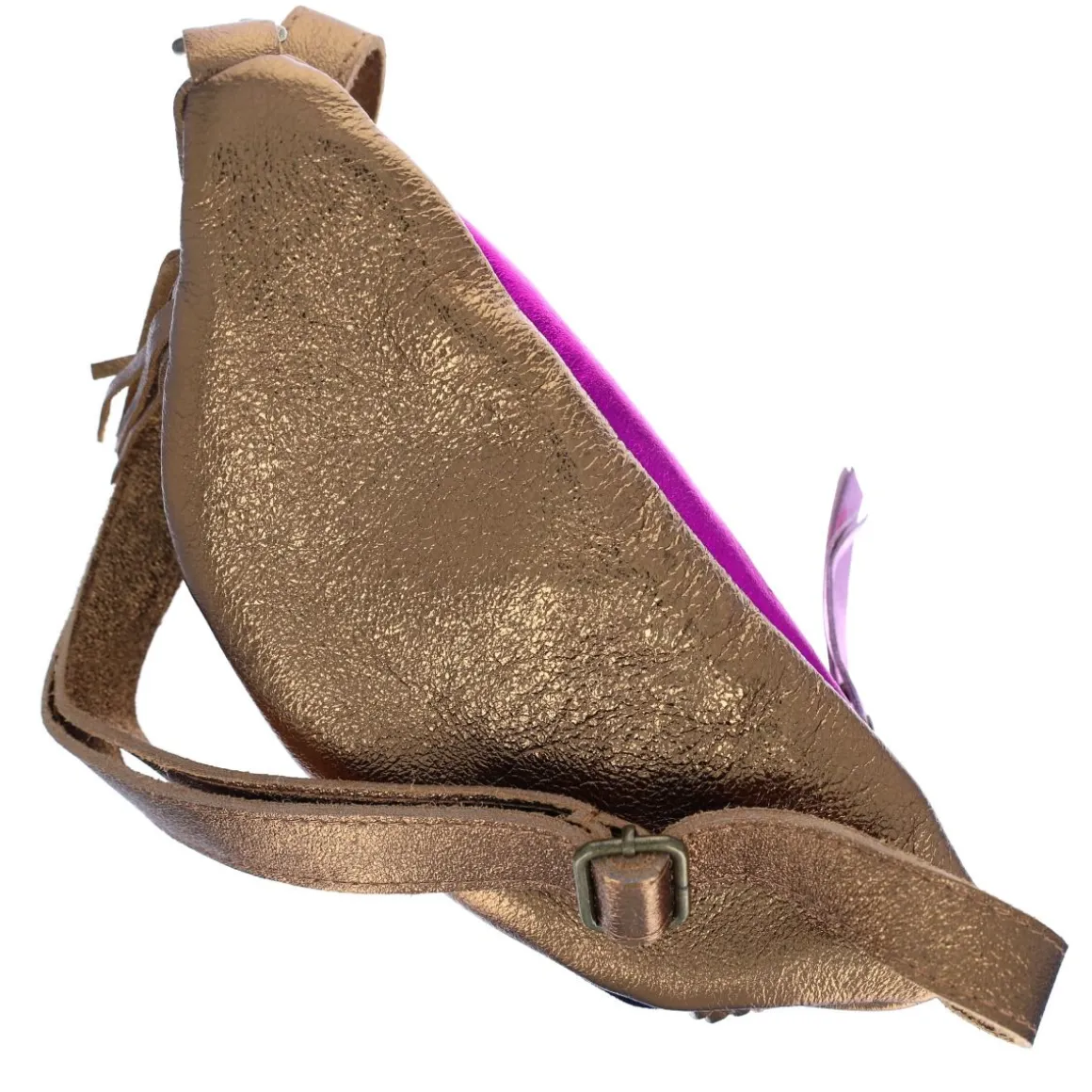 Sac banane à franges cuir bleu et rose
