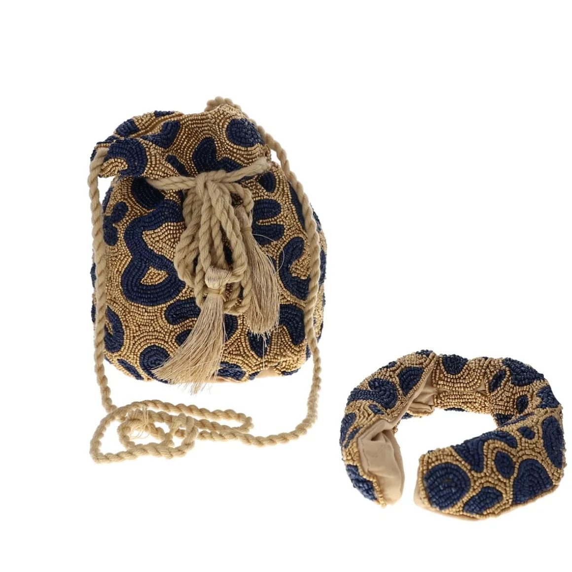 Sac bourse à perles Léopard doré