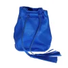 Sac bourse cuir bleu électrique à pompons