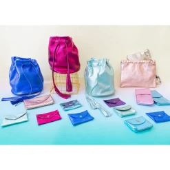 Sac bourse cuir bleu électrique à pompons