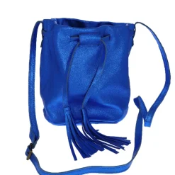 Sac bourse cuir bleu électrique à pompons