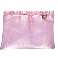 Sac pochette cuir rose pâle pailleté