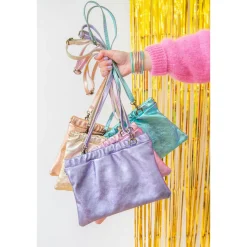 Sac pochette cuir rose pâle pailleté
