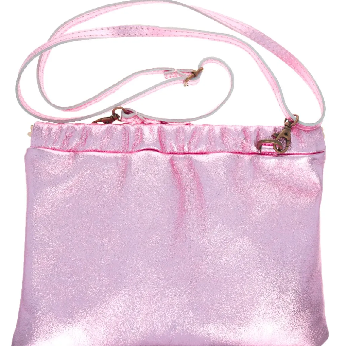 Sac pochette cuir rose pâle pailleté