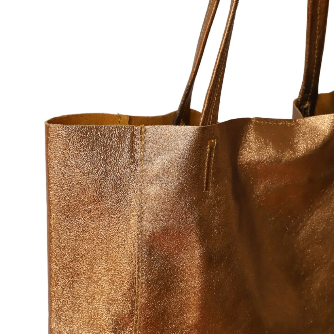 Sac tote bag cuir bronze doré