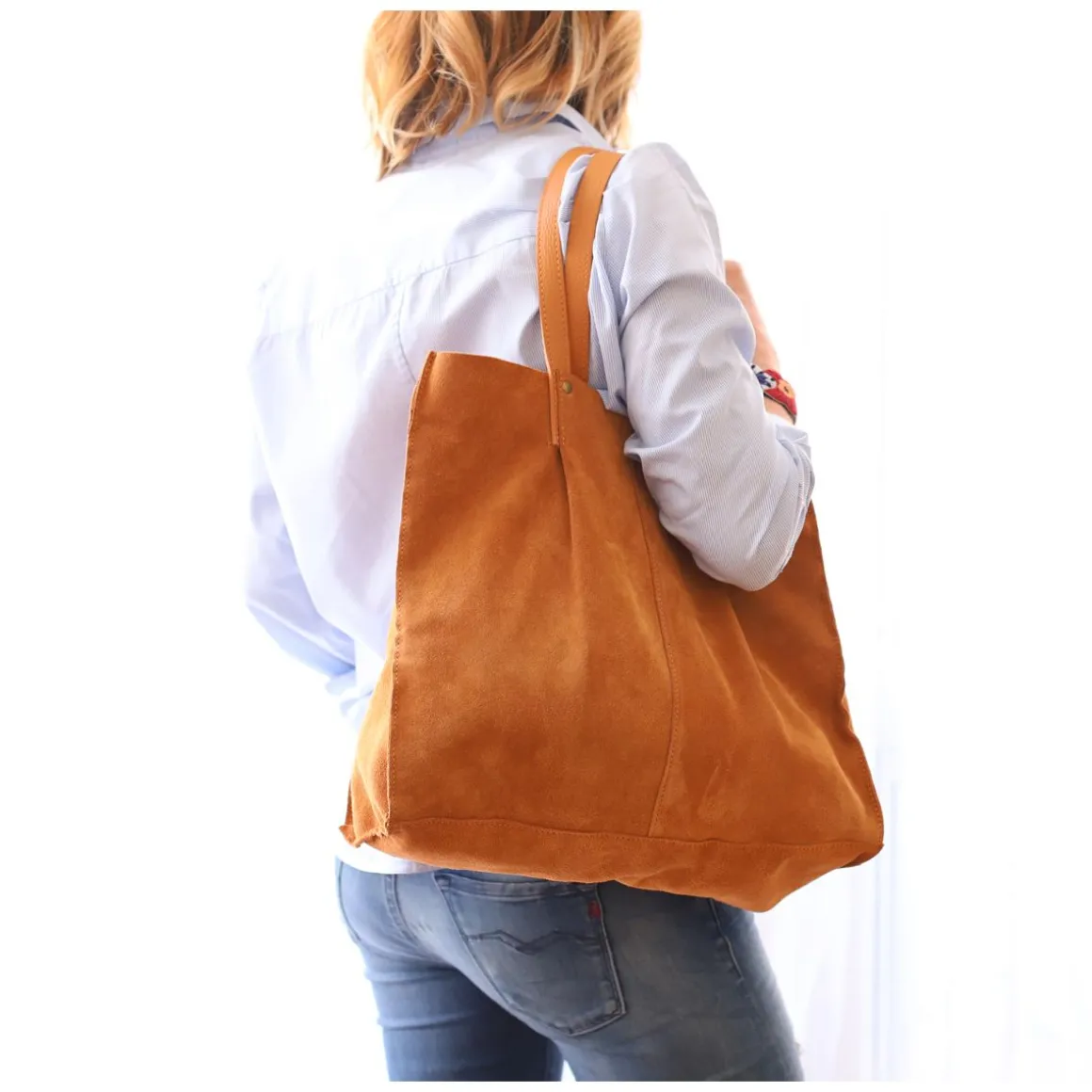 Sac tote bag cuir camel