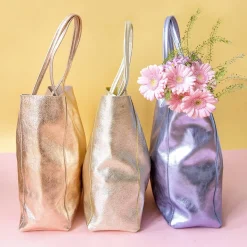 Sac tote bag cuir or rose