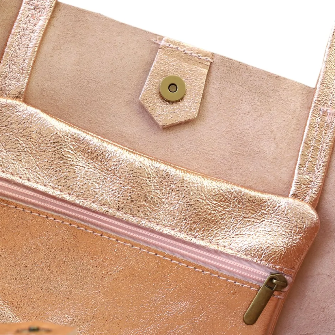 Sac tote bag cuir or rose