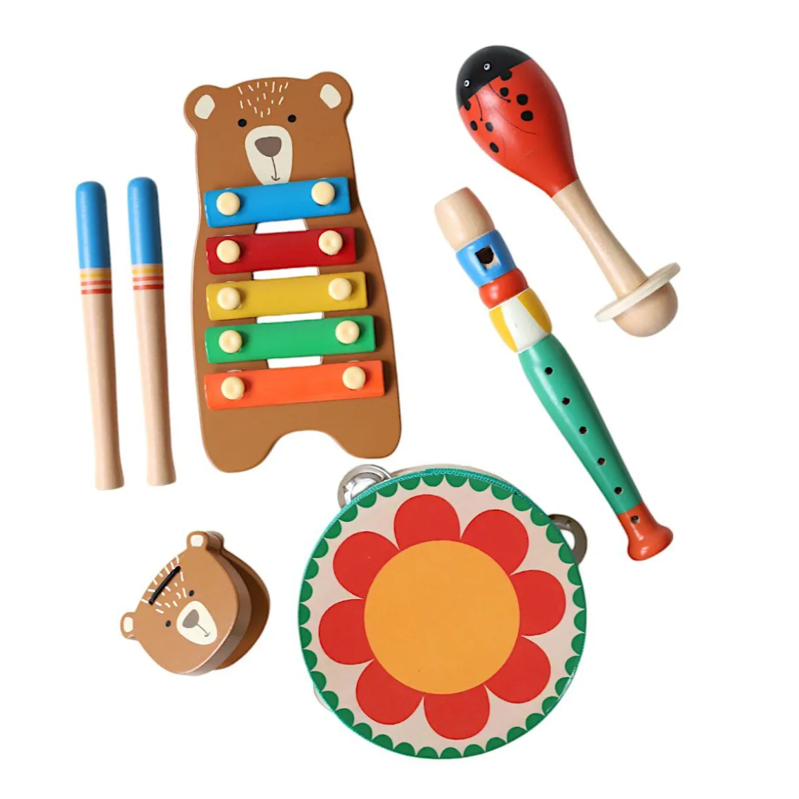 Set musical animaux 5 instruments en bois