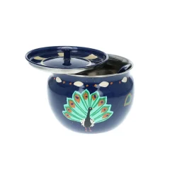 Sucrier en émail motifs Indiens bleu paon