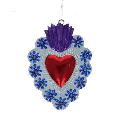 Suspension cœur ex-voto rouge et violet