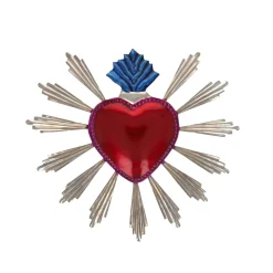 Suspension cœur rayonnant argent rouge et bleu