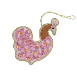 Suspension de noël broderies paon rose
