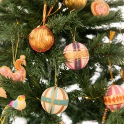 Suspension de noël broderies paon rose