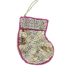 Suspension de Noël chaussette sequins dorés