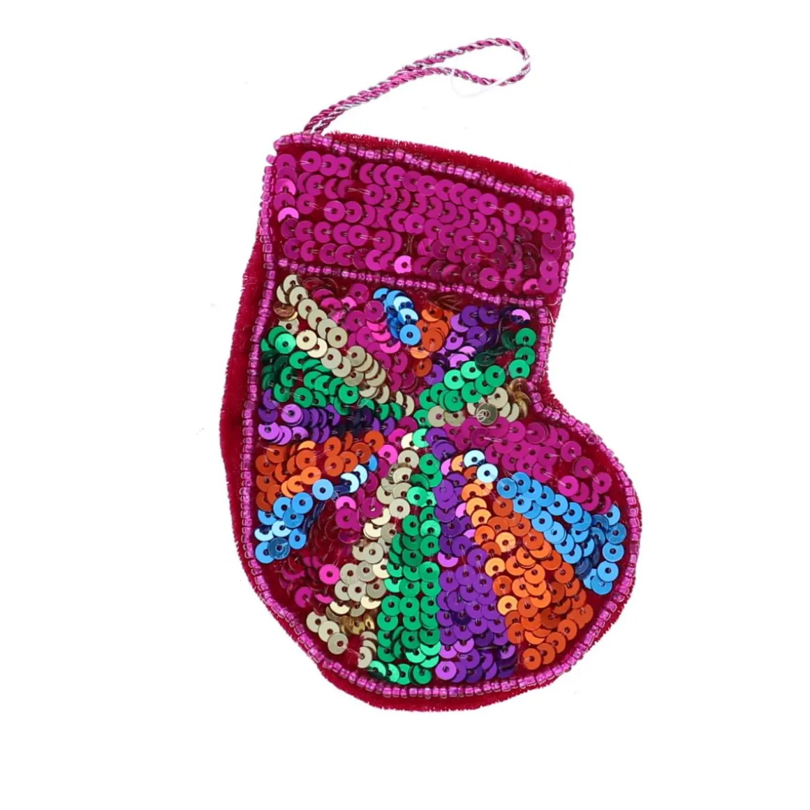 Suspension de noël chaussette sequins multicolores