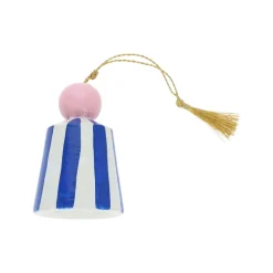 Suspension de Noël clochette rayée bleue
