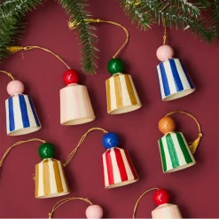 Suspension de Noël clochette rayée bleue