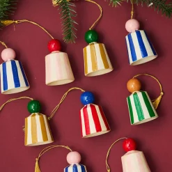 Suspension de Noël clochette rayée jaune ocre