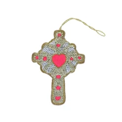 Suspension de Noël croix brodée dorée