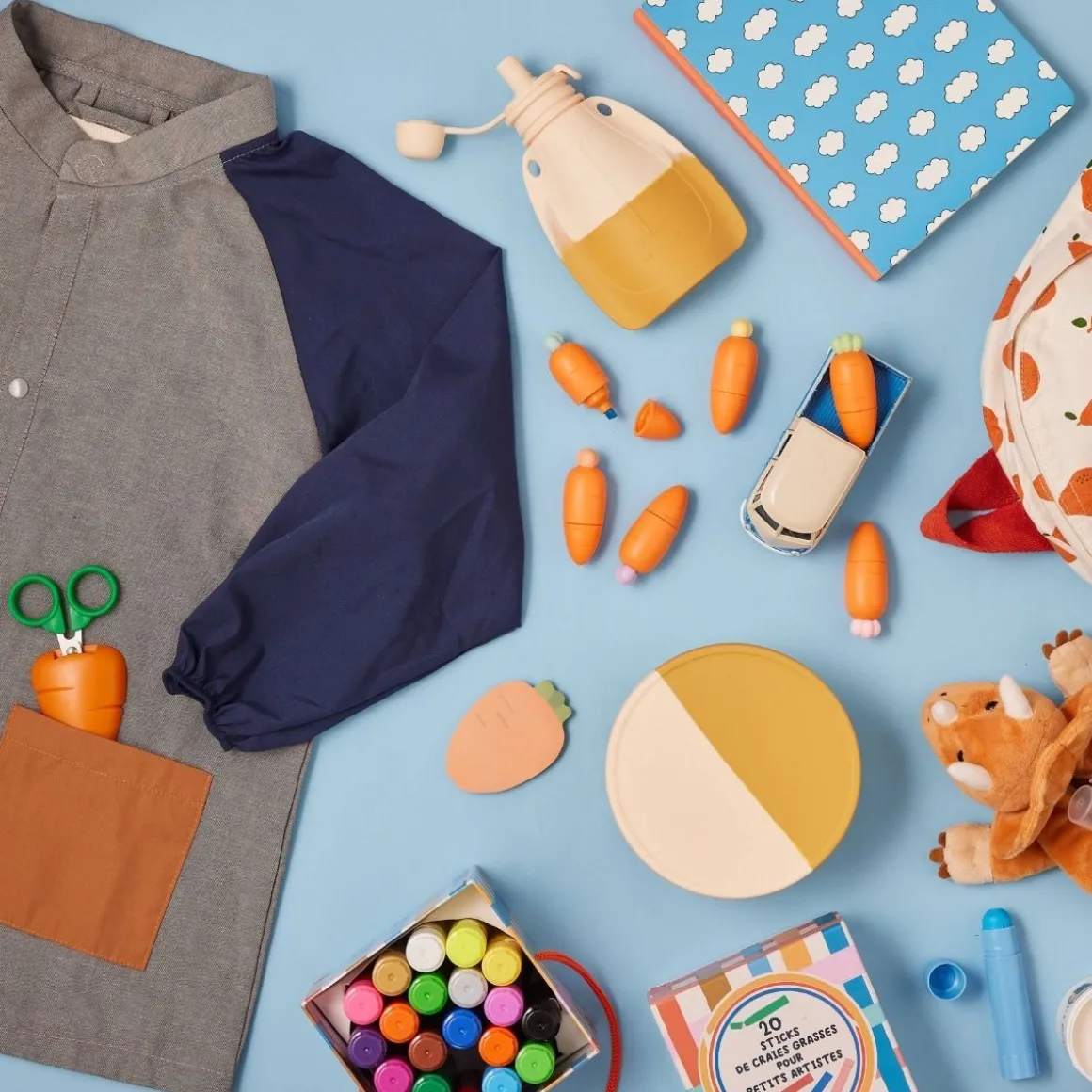 Tablier d'école enfant gris et bleu
