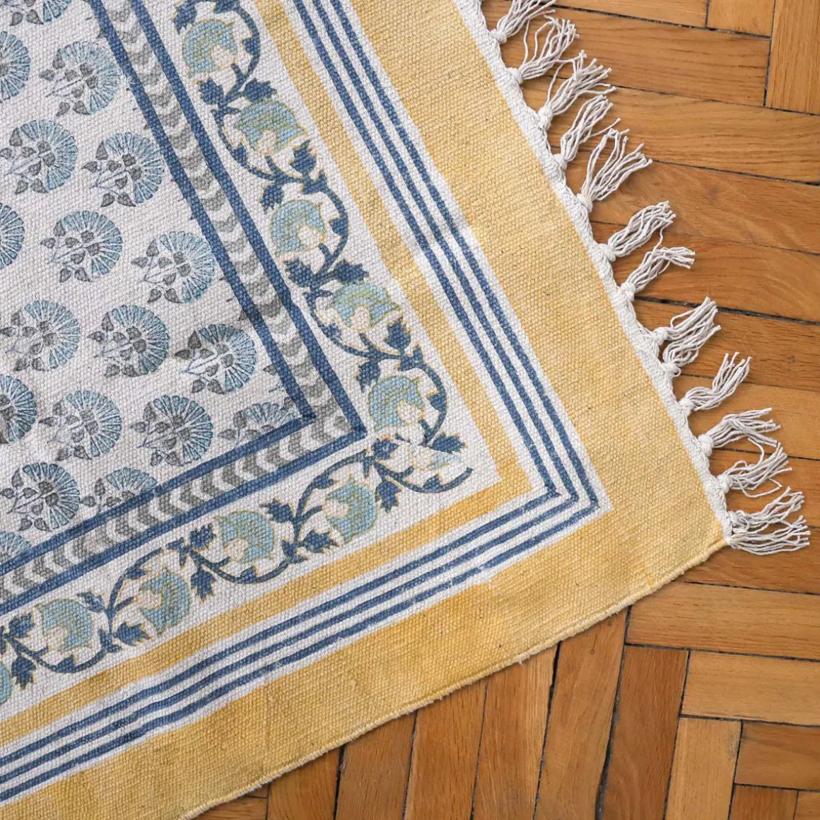 Tapis blockprint fleur bleue 120X180