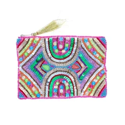 Trousse à sequins rose et multicolores