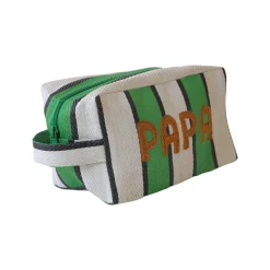 Trousse rayée verte broderie Papa - Copacabana party !