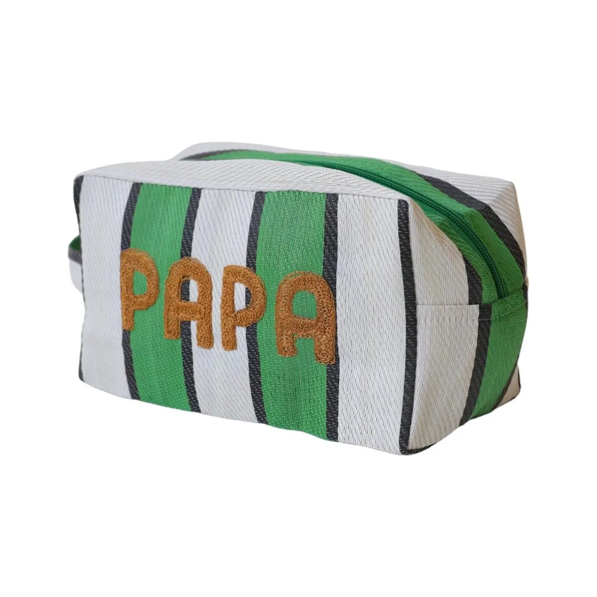 Trousse rayée verte broderie Papa - Copacabana party !
