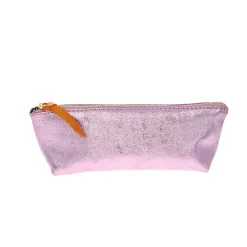 Trousse stylos en cuir rose pale