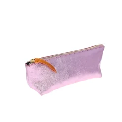 Trousse stylos en cuir rose pale