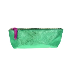 Trousse stylos en cuir vert