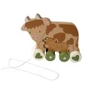 Vache et son bébé jouet en bois à tirer - Bébé Highland