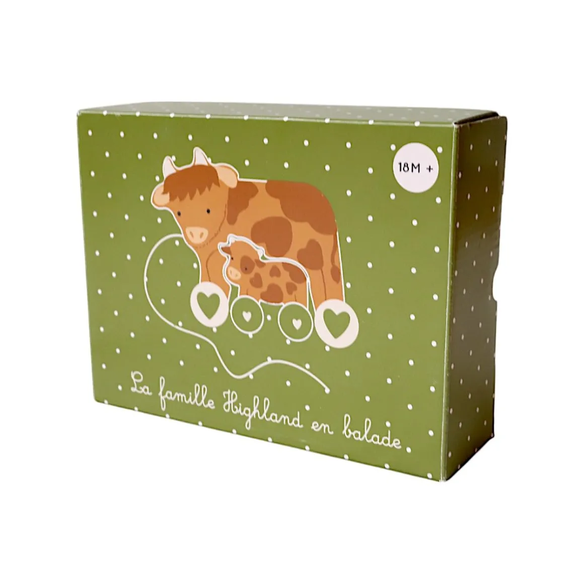 Vache et son bébé jouet en bois à tirer - Bébé Highland