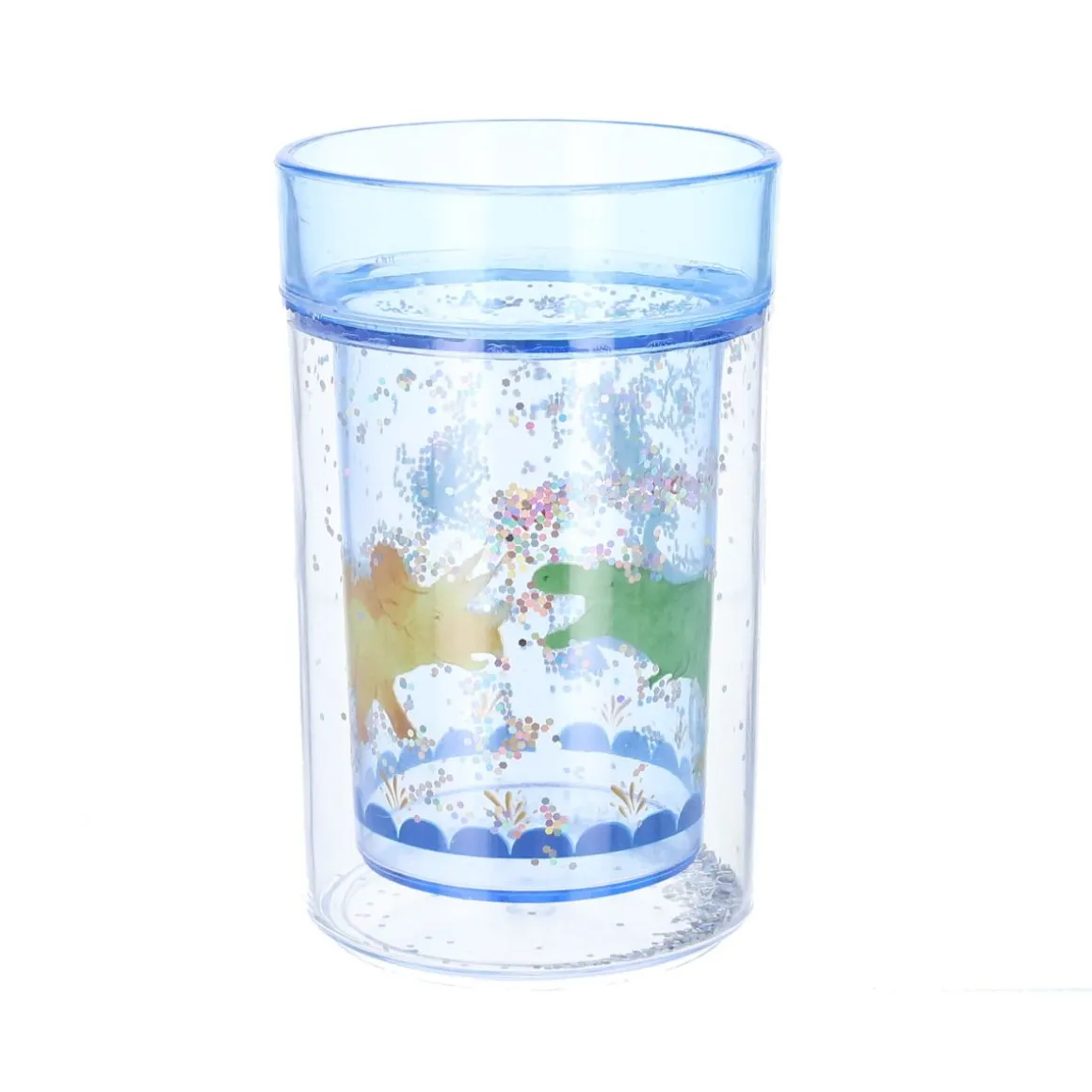 Verre à paillettes bleu dinosaures