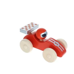 Voiture de course en bois rouge