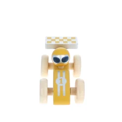 Voiture de course en bois jaune